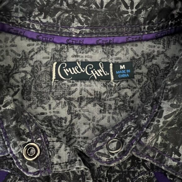 Cruel Girl Western Pearl Snap Shirt Women M Embroidered Black Purple Rodeo Y2K - Picture 16 of 16